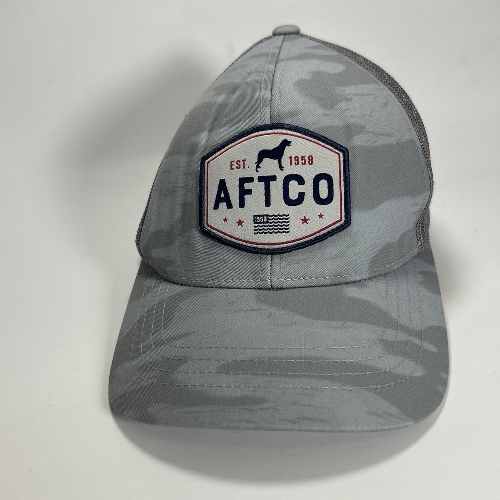 AFTCO Trucker Hat Gray Camo‎ Mesh Snapback Fishing Outdoor Cap